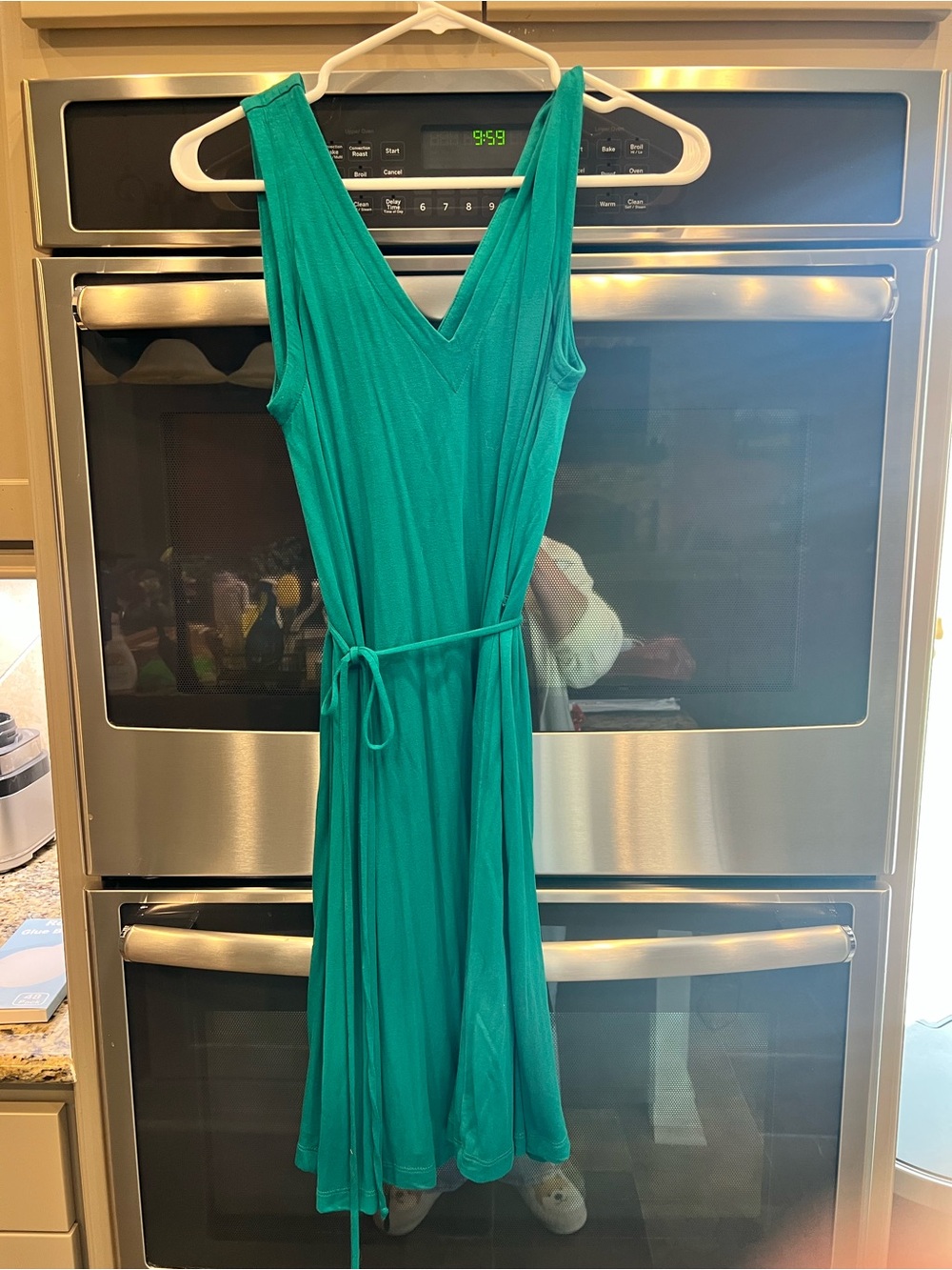 LOFT Teal V-Neck Tie-Waist Midi Dress
